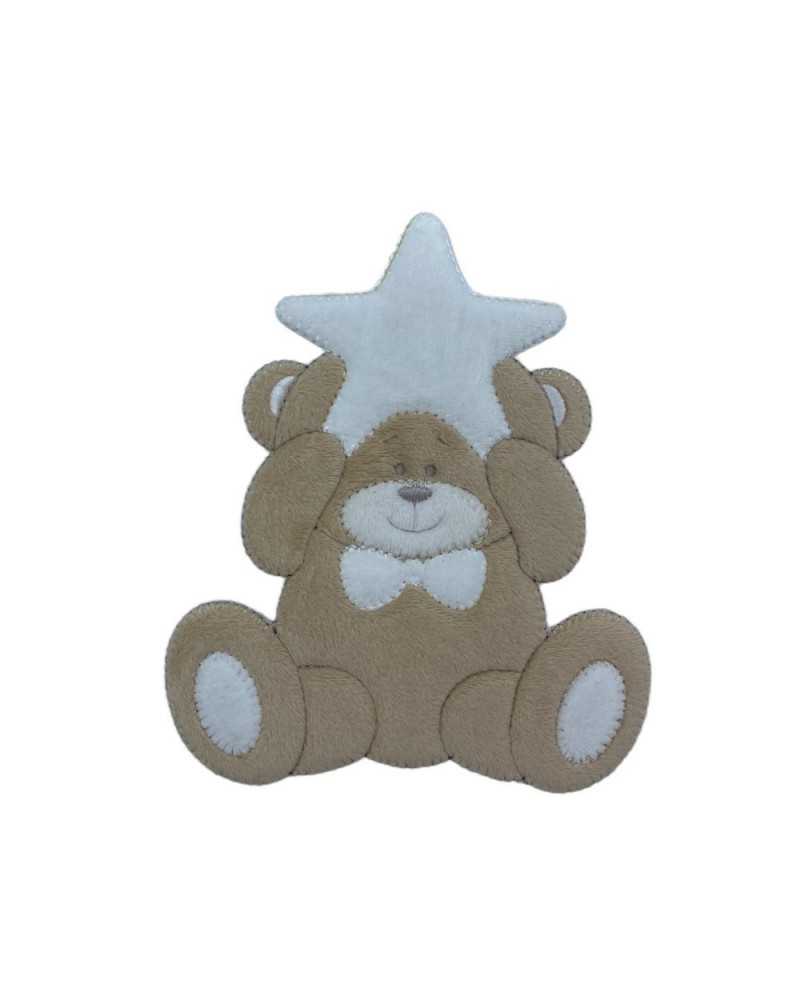 Anwendung Aufnäher zum Aufbügeln, Stickerei, Baby-Chenille-Samt, Teddybär, Schleife, Stern, 14 x 12 cm