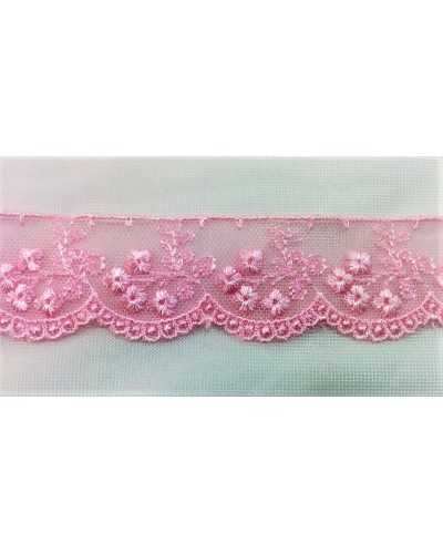5.35 m Trimmings embroidered tulle scalloped pink color 3 cm high