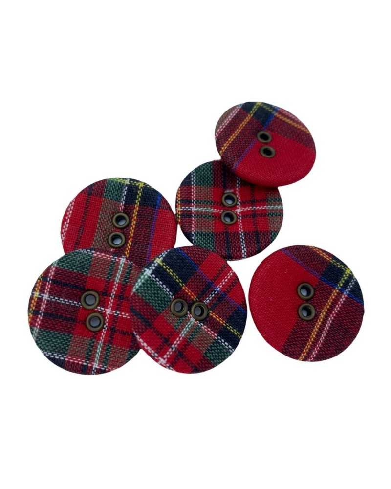 Botón Forrado Tela Kilt Plano Rojo 2 Agujeros 14 Mm