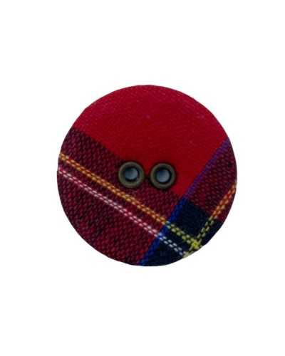 Botón Forrado Tela Kilt Plano Rojo 2 Agujeros 14 Mm