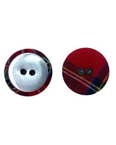 Botón Forrado Tela Kilt Plano Rojo 2 Agujeros 22 Mm