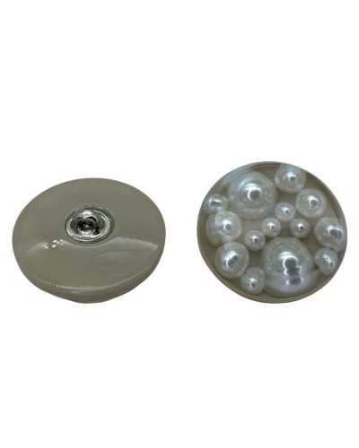 Transparent Jewel Button White Pearls Steel Shank 27 Mm