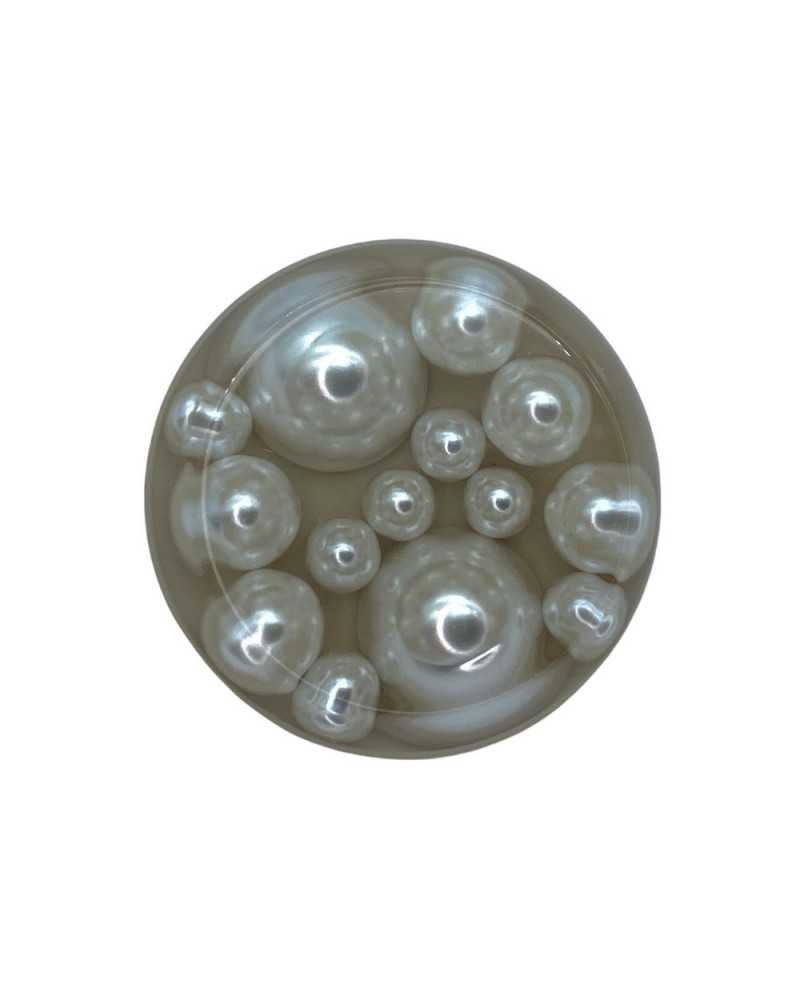 Botón Joya Transparente Perlas Blancas Vástago Acero 27 Mm