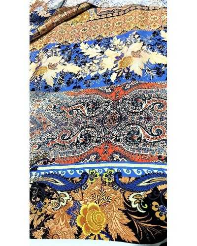 1.50 m Pure silk digital printed fabric with banded design worked with flowers and casmire 1.50 high