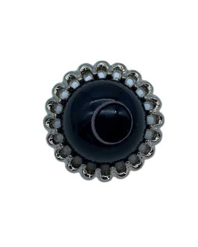 Juwelenknopf, konvexe Aluminiumkrone, silberner Schaft, zentrale Perle, 18 mm