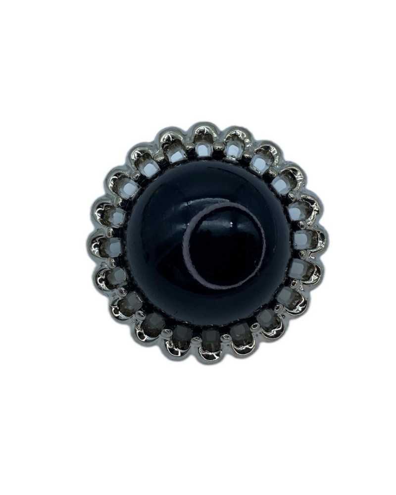 Juwelenknopf, konvexe Aluminiumkrone, silberner Schaft, zentrale Perle, 18 mm