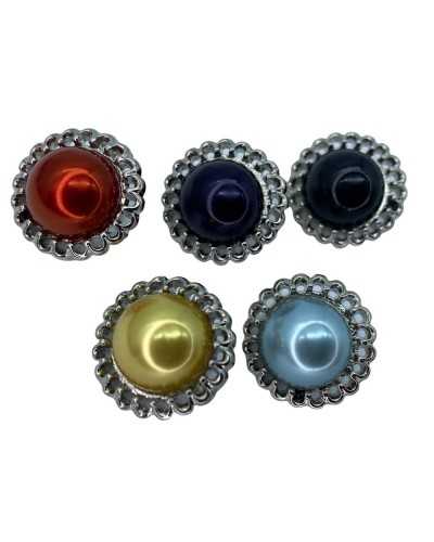 Bijou Bouton Convexe Couronne Aluminium Queue Argentée Perle Centrale 18 Mm