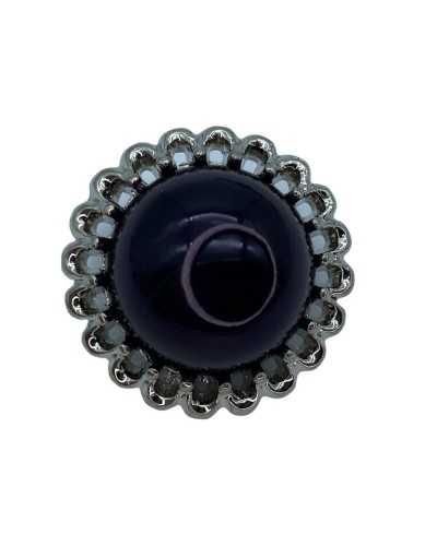 Juwelenknopf, konvexe Aluminiumkrone, silberner Schaft, zentrale Perle, 23 mm