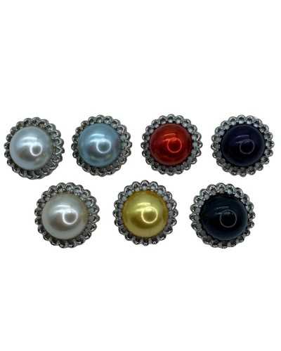 Bijou Bouton Convexe Couronne Aluminium Queue Argentée Perle Centrale 28 Mm