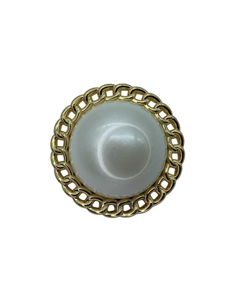 Juwelenknopf, konvexe Krone, Aluminium-Gold-Stiel, Perlencreme, zentral, 38 mm