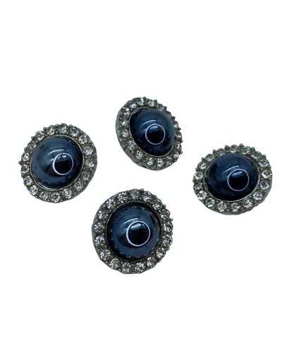 Botón Joya Corona Abombada Strass Aluminio Mango Plata Azul Perla 23 Mm
