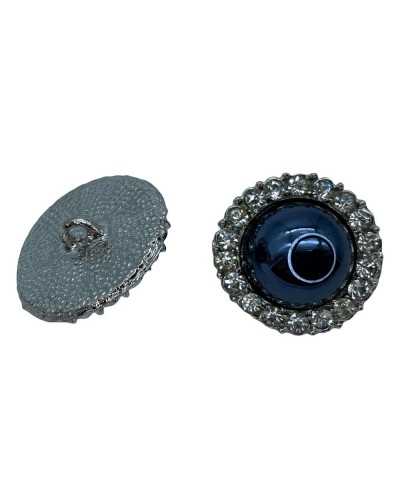 Botón Joya Corona Abombada Strass Aluminio Mango Plata Azul Perla 18 Mm