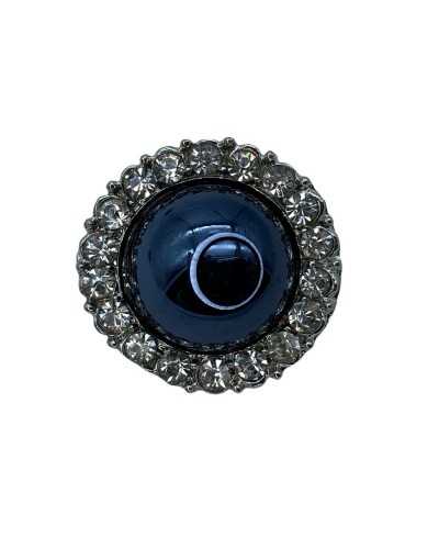 Botón Joya Corona Abombada Strass Aluminio Mango Plata Azul Perla 18 Mm