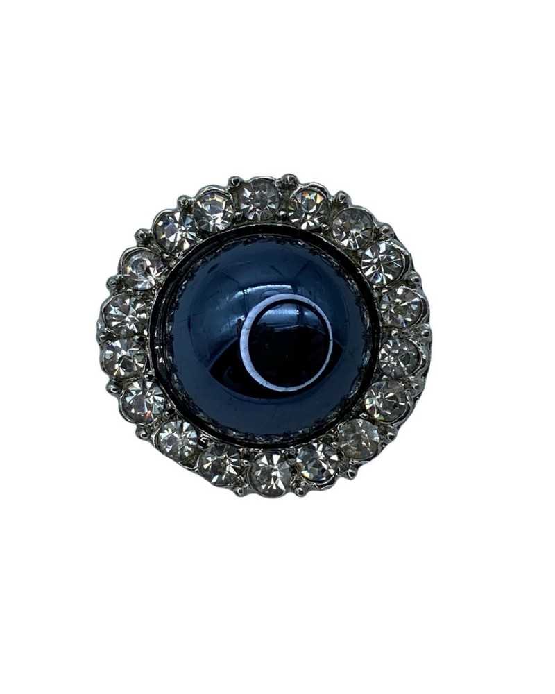 Bijou Bouton Bombé Couronne Strass Aluminium Argent Queue Perle Bleue 18 Mm