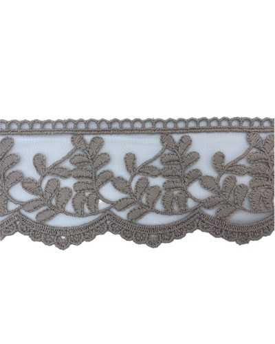 Passementerie Dentelle Pointe De Tulle Festonnée Feuille Broderie Main Coton Maté Haute 7 Cm