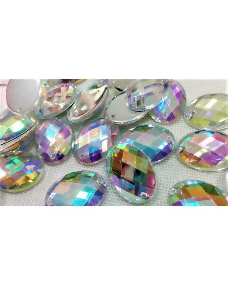 3 Pietre da cucire colore boreale ovale 13x18 mm due buchi