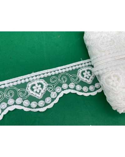 Garnituren aus Spitze, Tüll, Spitze, Herz-Stickerei, Kreise, gewellt, handgefertigt, Baumwolle, Höhe 6 cm