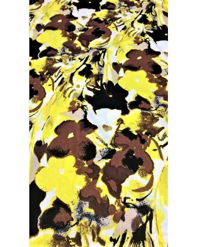 Tejido jersey viscosa estampado elástico marrón y amarillo de 150 cm de altura