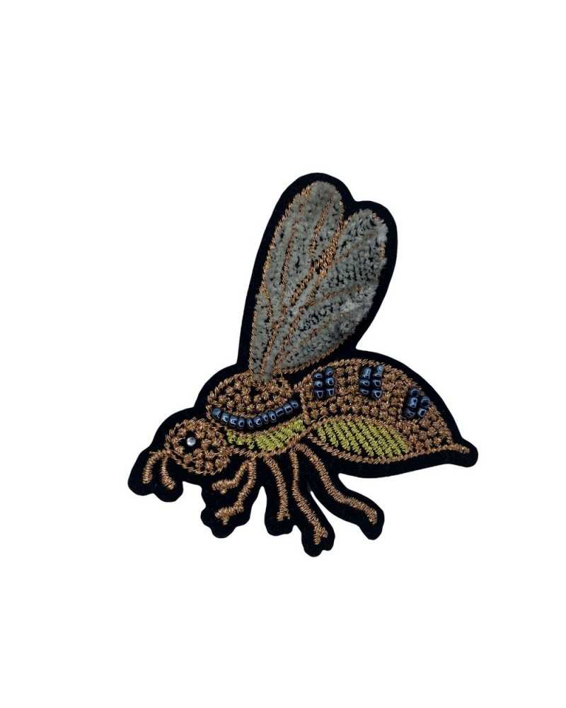 Iron-On Application Ptch Marbet Embroidery Flying Insect Wings Velvet Bee Beads Rhinestones 75x80 Mm