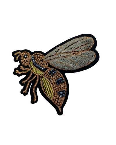 Applikation zum Aufbügeln, Marbet-Stickerei, fliegende Insektenflügel, samtige Bienenperlen, Strasssteine, 75 x 80 mm