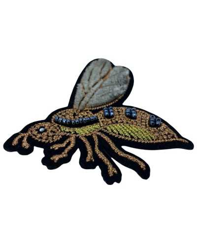 Aplicación Termoadhesiva Ptch Marbet Bordado Insecto Volador Alas Terciopelo Abeja Perlas Strass 75x80 Mm