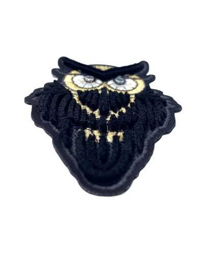 Aplicación Parche Termoadhesivo Lurex Hilo Metálico Bordado Terciopelo Negro Búho Diamantes De Imitación Ojos 8x6 Cm