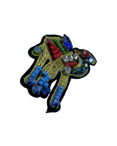 Application Thermocollant Camel Strass Doré Brodé Perles 6x4 Cm