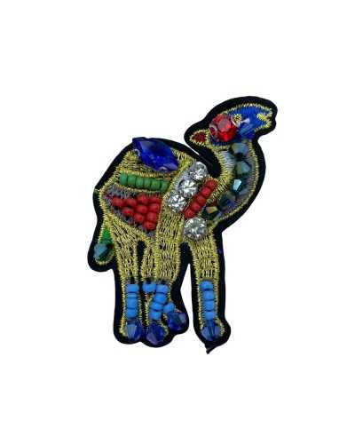 Application Thermocollant Camel Strass Doré Brodé Perles 6x4 Cm