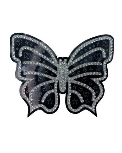 Application Ecusson Thermocollant Papillon Etoiles Strass Brillant 90x75 Mm