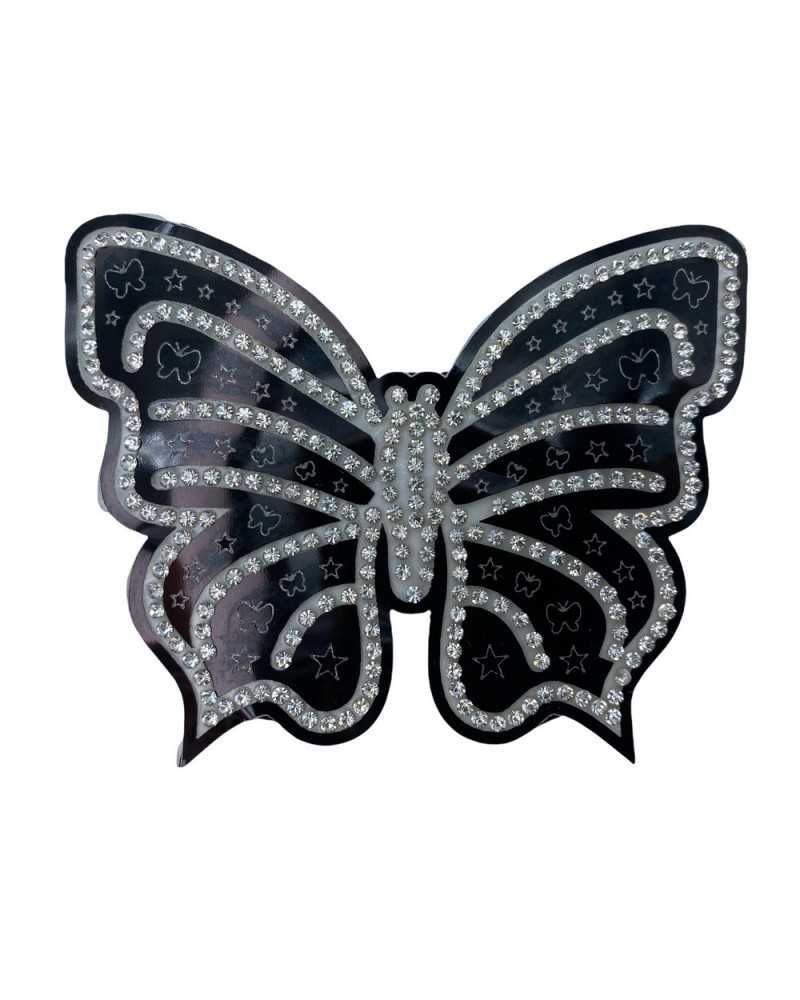 Application Ecusson Thermocollant Papillon Etoiles Strass Brillant 90x75 Mm