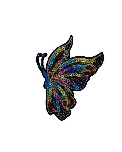 Application de mode Ecusson Thermocollant Papillon Broderie Paillettes Cousues Colorées Cm 8x7