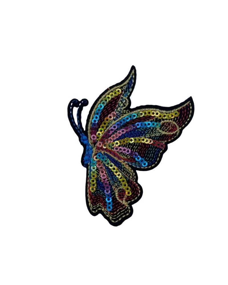 Application de mode Ecusson Thermocollant Papillon Broderie Paillettes Cousues Colorées Cm 8x7