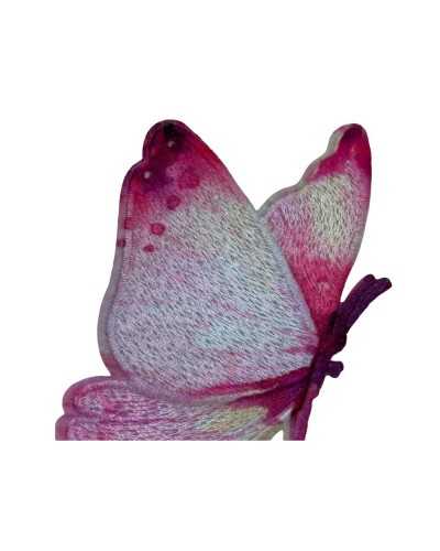 Application Gauche Ecusson Thermocollant Papillon Rose Patch 50x85 Mm