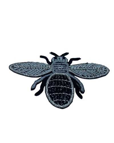 Parche Aplicación Termoadhesivo Marbet Bordado Abeja Negro Plata Lurex 4x6 Cm