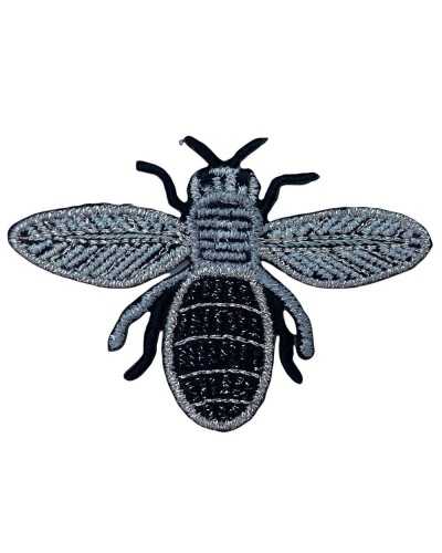 Thermoadhesive Application Patch Marbet Embroidered Bee Black Silver Lurex 4x6 Cm
