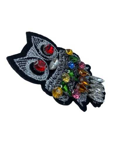 Iron-on Jewel Application Owl Patch Embroidered Sewn Stones 7x4 Cm