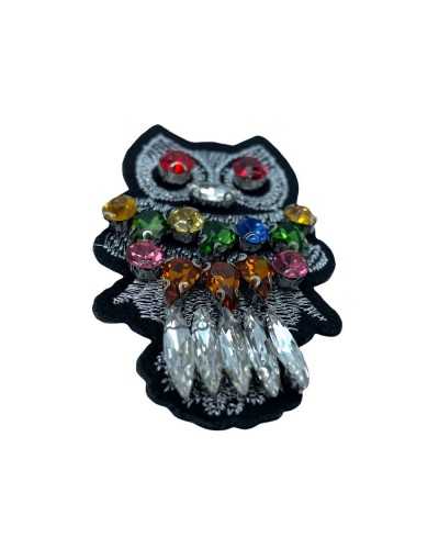 Aplique Termoadhesivo Parche Búho Bordado Piedras Cosidas 7x4 Cm