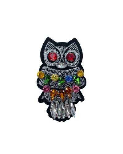 Application Bijou Thermocollant Ecusson Hibou Brodé Pierres Cousues 7x4 Cm
