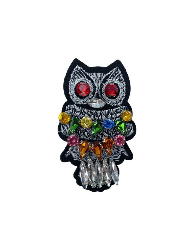 Application Bijou Thermocollant Ecusson Hibou Brodé Pierres Cousues 7x4 Cm