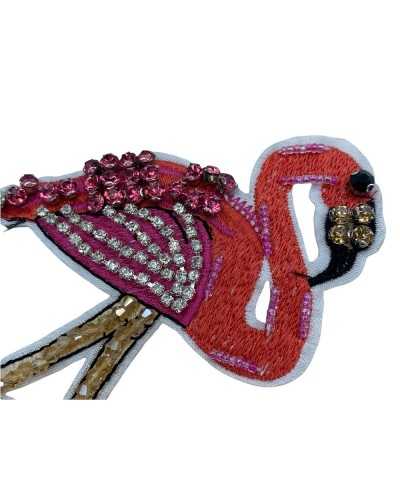 Anwendung: Aufnäher zum Aufbügeln, rosa Flamingo, bestickte Strassperlen, 15 x 9,5 cm