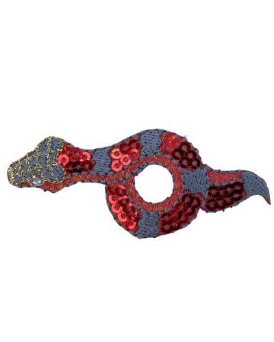 Parche Aplicación Termoadhesivo Bordado Lentejuelas Marbet Gris Serpiente Oro Rojo 7x3 Cm