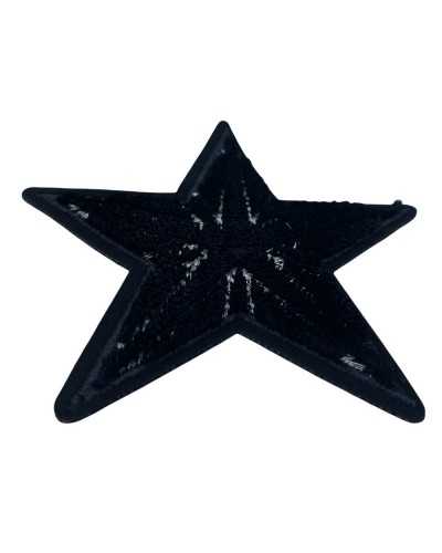 Ecusson Thermocollant Etoiles Broderie Velours Noir Argent Lurex 8x8 Cm