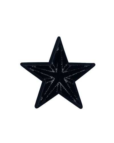 Iron-On Patch Star Embroidery Black Velvet Silver Lurex 8x8 Cm