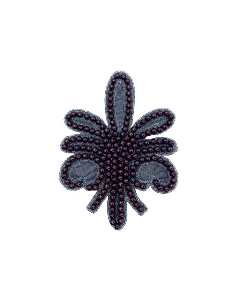 Application thermoadhésive fleur de lys perles cousues 13x10 cm