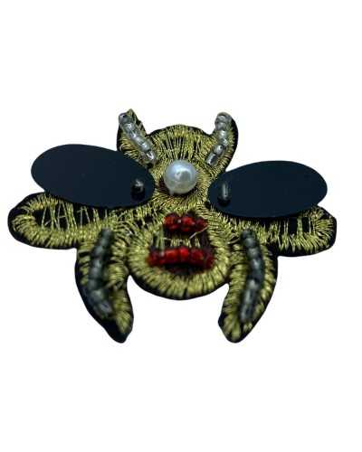 Aplicación Parche Termoadhesivo Bordado Hilo Lurex Dorado Escarabajo Perla 4,5 Cm