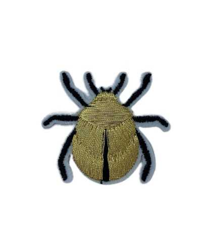 Lurex Thread Embroidery Application Black Gold Scarab Iron-On Patch 4 cm