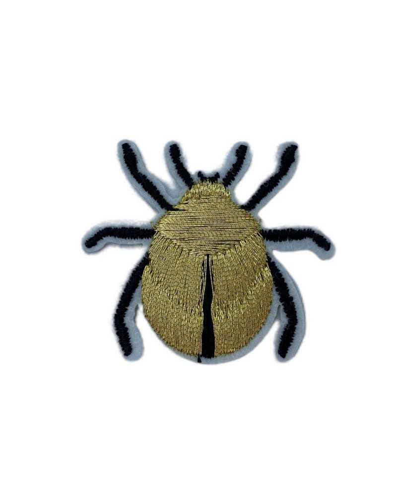 Parche Termoadhesivo Aplicación Bordado Hilo Lurex Escarabajo Oro Negro 4 cm