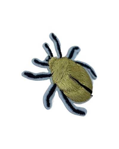 Parche Termoadhesivo Aplicación Bordado Hilo Lurex Escarabajo Oro Negro 4 cm