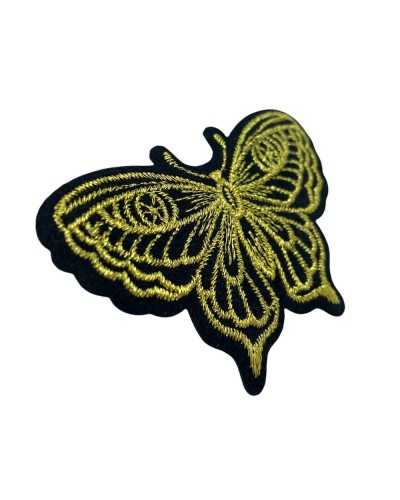 Aplicación Termoadhesivo Marbet Parche Bordado Hilo Lurex Mariposa Base Oro Negro 6x4,5 Cm