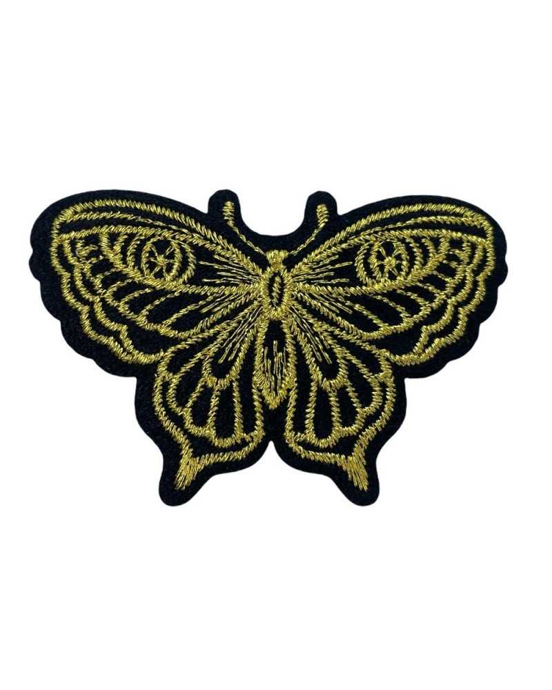 Aplicación Termoadhesivo Marbet Parche Bordado Hilo Lurex Mariposa Base Oro Negro 6x4,5 Cm